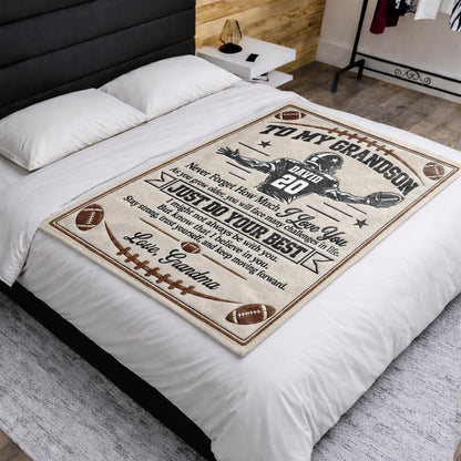 To My Grandson Never Forget How Much I Love You American Football Player - Personalized Custom Blanket - GSN178_BLK