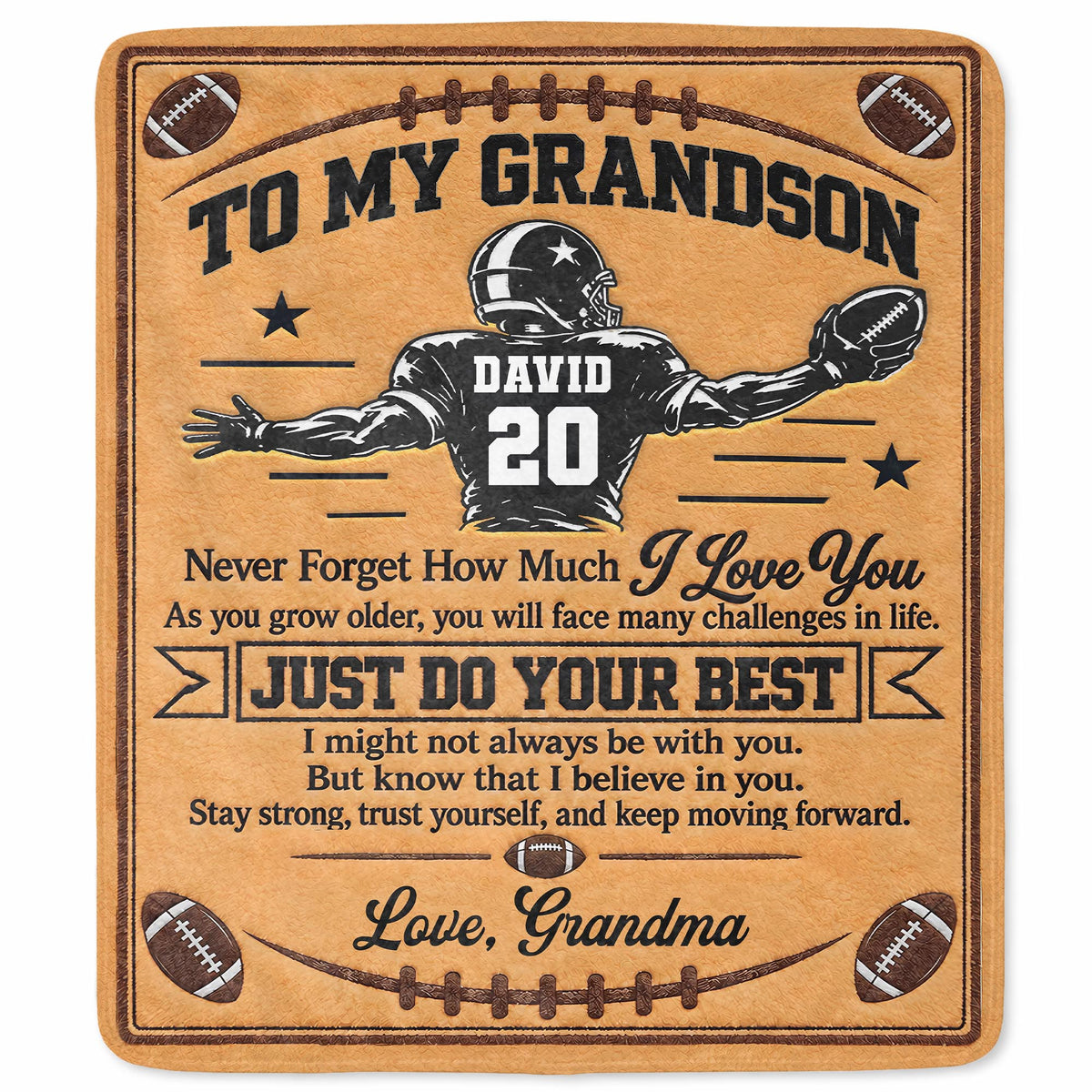 To My Grandson Never Forget How Much I Love You American Football Player - Personalized Custom Blanket - GSN178_BLK