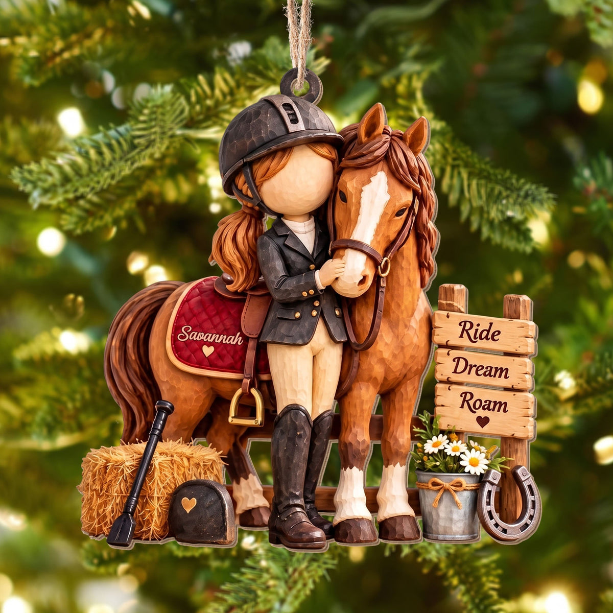 Personalized Ride Dream Roam Girl And Horse Wood Ornament