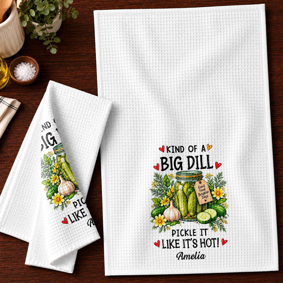 Kind Of A Big Dill Pickle It Like It's Hot Floral Jar - Personalized Kitchen Towel - HOB550_TOWL