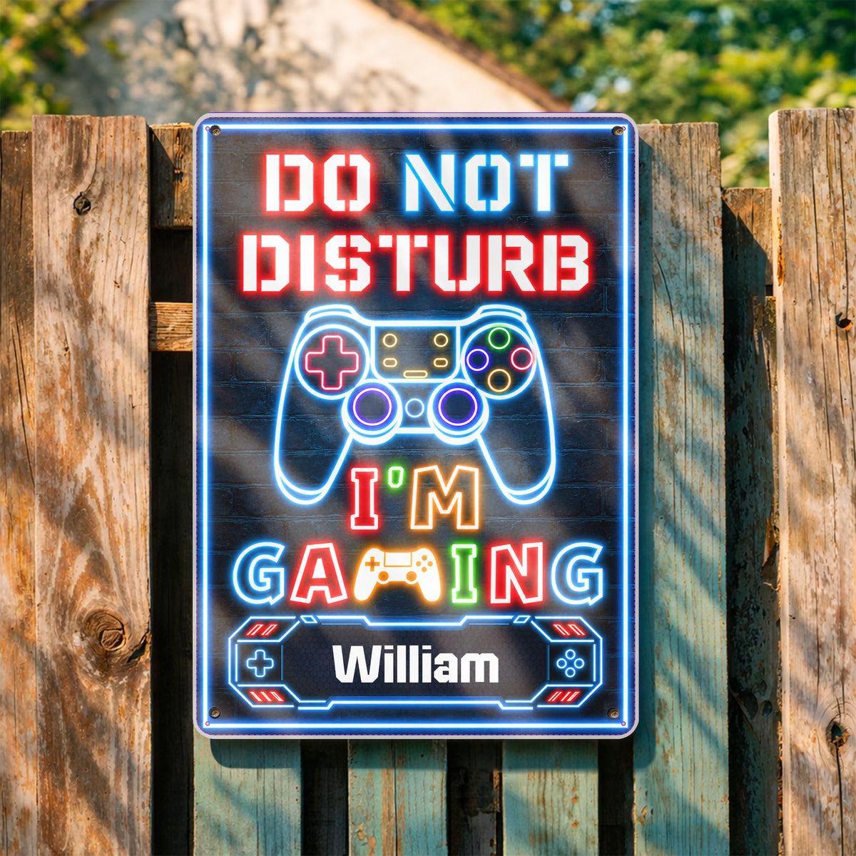 Do Not Disturb I'm Gaming With Controller Neon Design - Personalized Metal Sign - HOB616_MSIGN