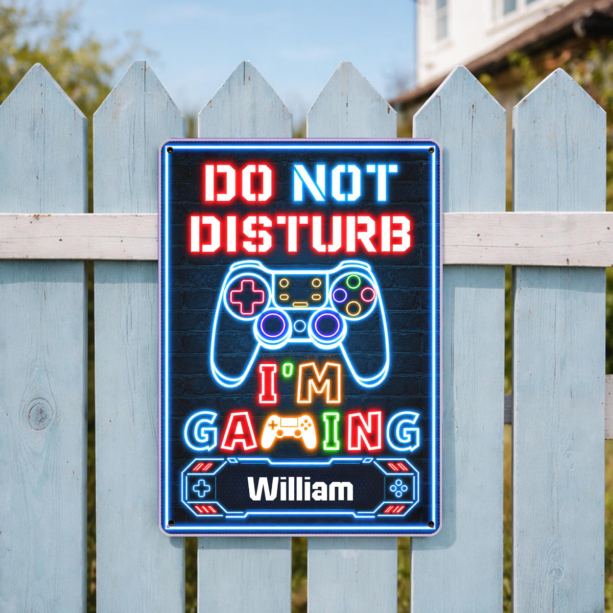 Do Not Disturb I'm Gaming With Controller Neon Design - Personalized Metal Sign - HOB616_MSIGN