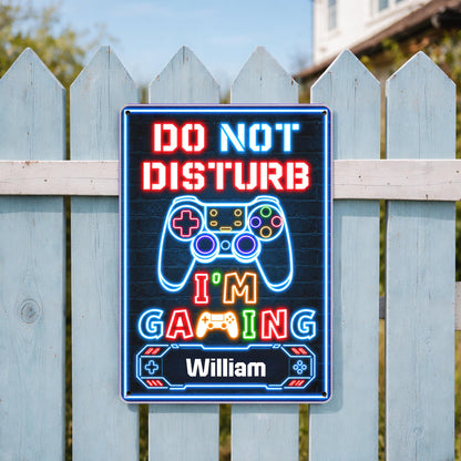 Do Not Disturb I'm Gaming With Controller Neon Design - Personalized Metal Sign - HOB616_MSIGN