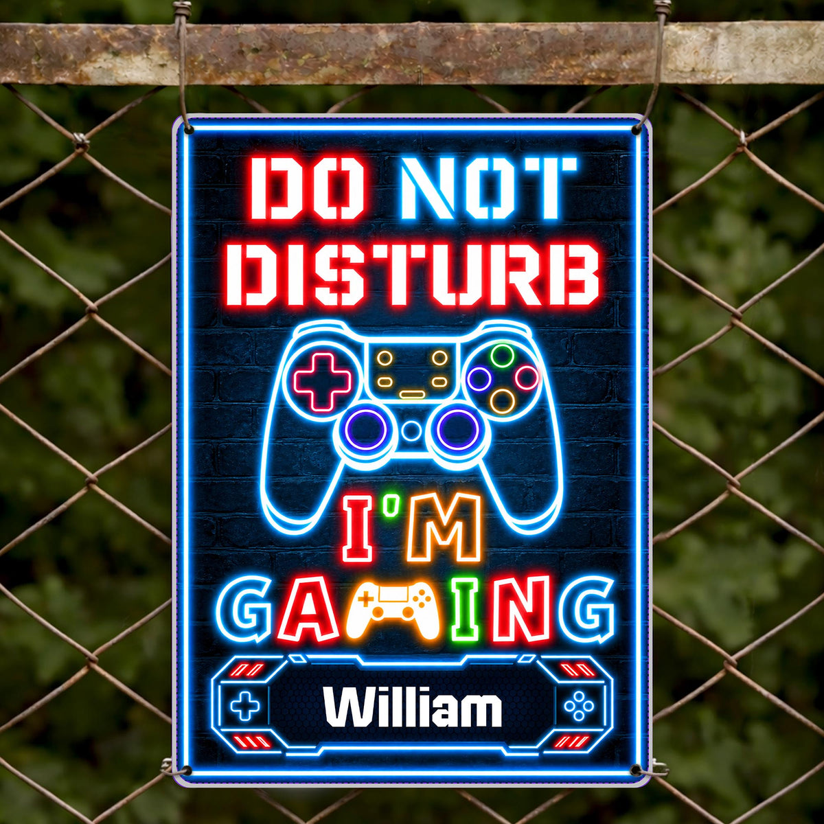 Do Not Disturb I'm Gaming With Controller Neon Design - Personalized Metal Sign - HOB616_MSIGN