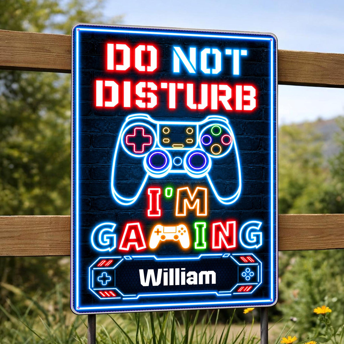 Do Not Disturb I'm Gaming With Controller Neon Design - Personalized Metal Sign - HOB616_MSIGN