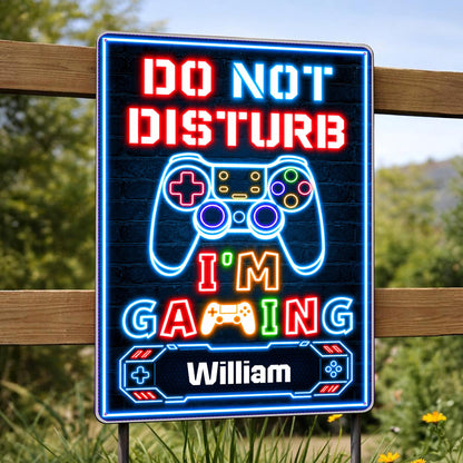 Do Not Disturb I'm Gaming With Controller Neon Design - Personalized Metal Sign - HOB616_MSIGN