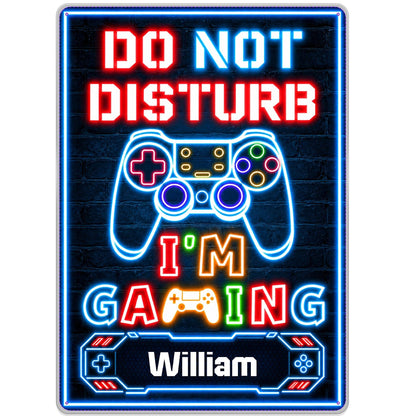 Do Not Disturb I'm Gaming With Controller Neon Design - Personalized Metal Sign - HOB616_MSIGN