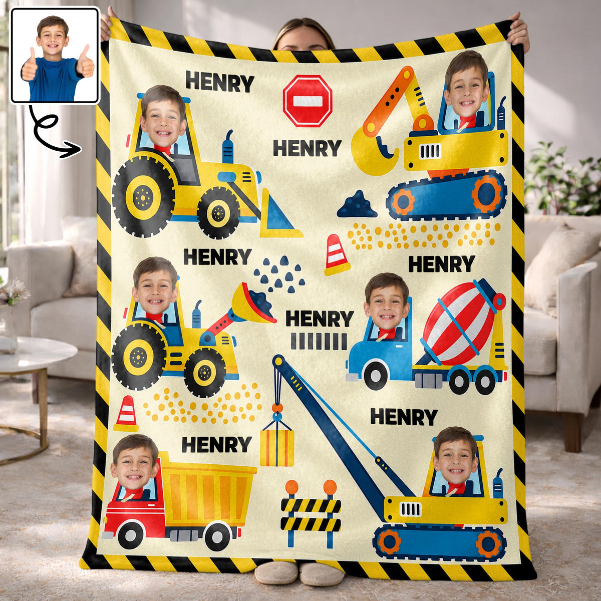 A Busy Day On The Construction Site With Excavator And Bulldozer - Personalized Custom Blanket - HOB647_BLK