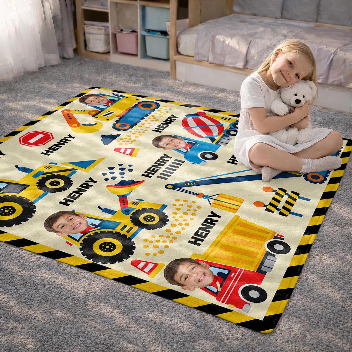 A Busy Day On The Construction Site With Excavator And Bulldozer - Personalized Custom Blanket - HOB647_BLK
