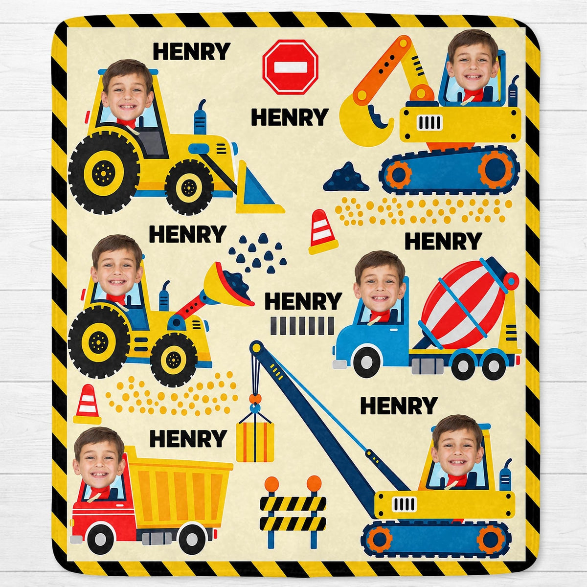 A Busy Day On The Construction Site With Excavator And Bulldozer - Personalized Custom Blanket - HOB647_BLK
