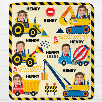 A Busy Day On The Construction Site With Excavator And Bulldozer - Personalized Custom Blanket - HOB647_BLK