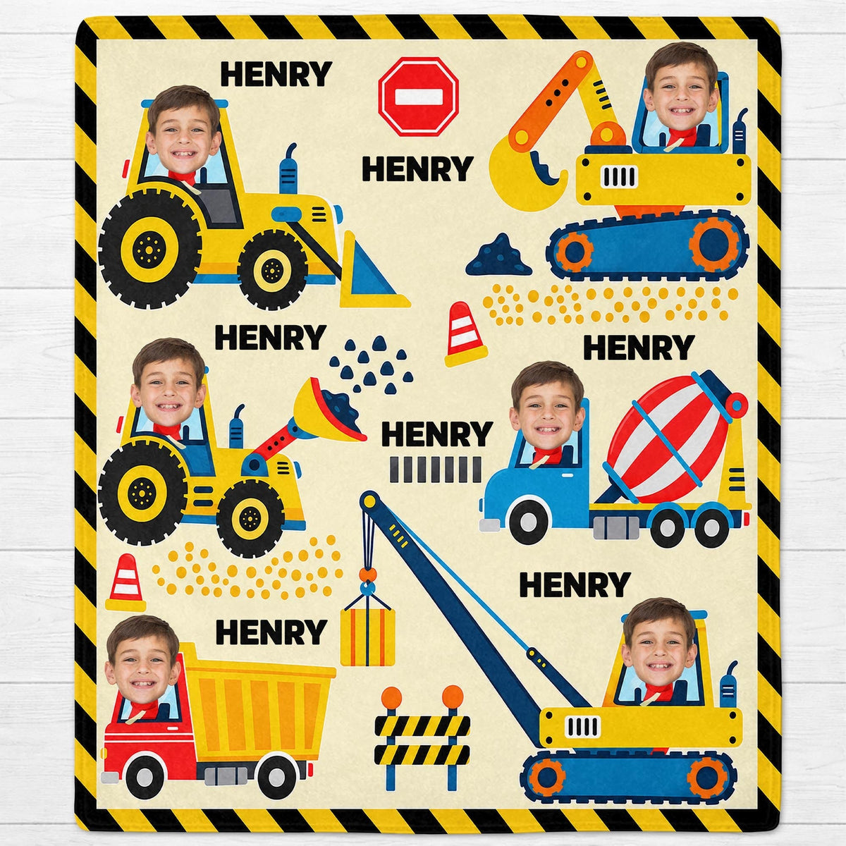 A Busy Day On The Construction Site With Excavator And Bulldozer - Personalized Custom Blanket - HOB647_BLK
