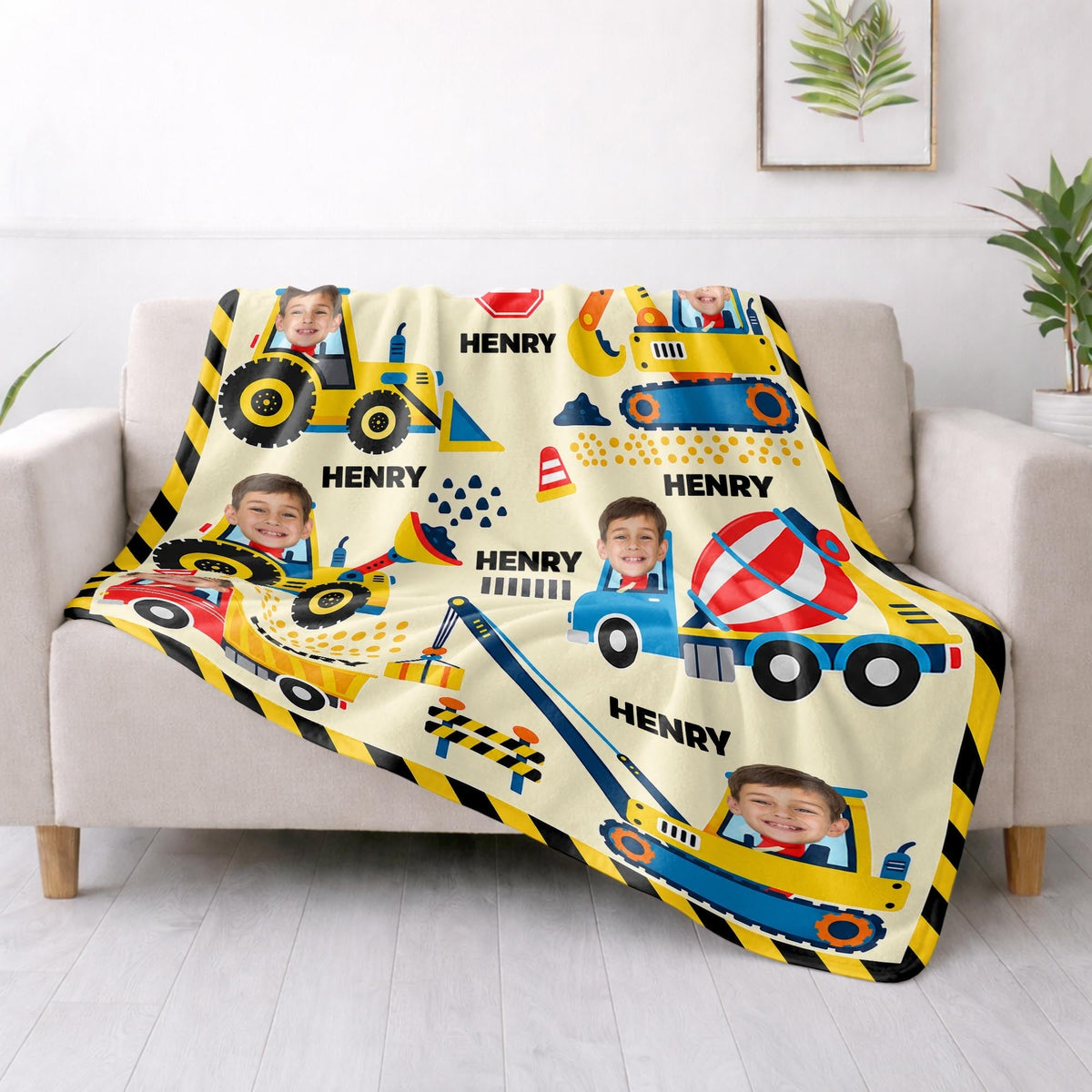 A Busy Day On The Construction Site With Excavator And Bulldozer - Personalized Custom Blanket - HOB647_BLK