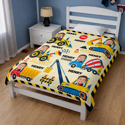 A Busy Day On The Construction Site With Excavator And Bulldozer - Personalized Custom Blanket - HOB647_BLK