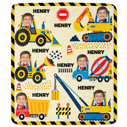 A Busy Day On The Construction Site With Excavator And Bulldozer - Personalized Custom Blanket - HOB647_BLK