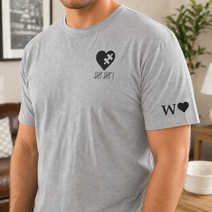 Personalized Dual Print Classic Tee, Matching Heart & Puzzle Couple Design, Unique Anniversary Gift