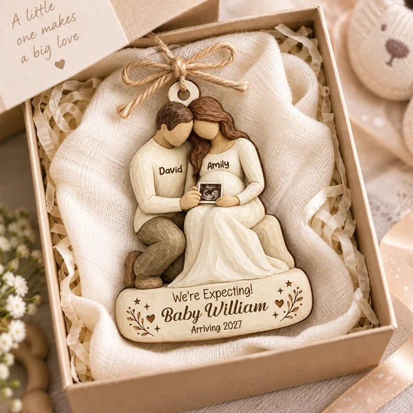 Personalized Wooden Ornament, We're Expecting Couple Keepsake, Creative Gift for a Mom-to-Be