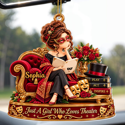 Just A Girl Who Loves Theater With Masks And Books - Personalized Custom Acrylic Ornament, Christmas Gift - JBS434_ACO
