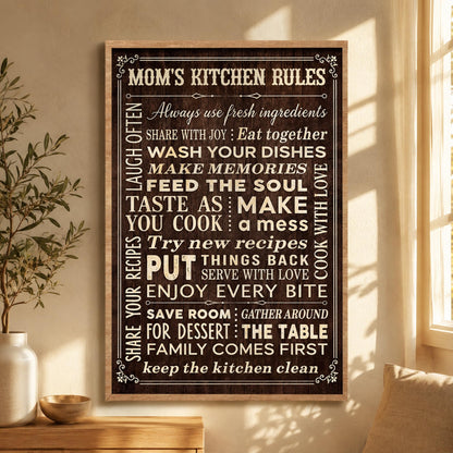 Mom's Kitchen Rules Always Use Fresh Ingredients Wooden Style Design - Personalized Custom Vertical Poster - MOM453_VPOS