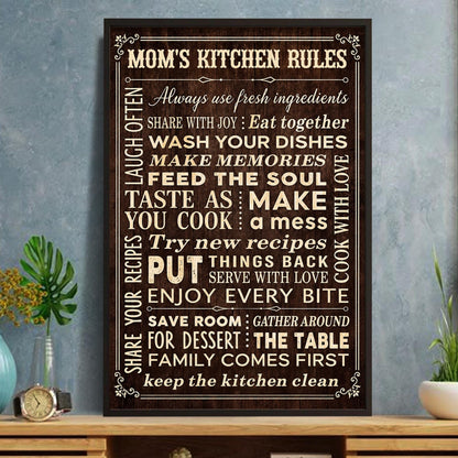 Mom's Kitchen Rules Always Use Fresh Ingredients Wooden Style Design - Personalized Custom Vertical Poster - MOM453_VPOS