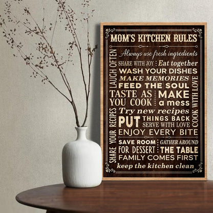 Mom's Kitchen Rules Always Use Fresh Ingredients Wooden Style Design - Personalized Custom Vertical Poster - MOM453_VPOS