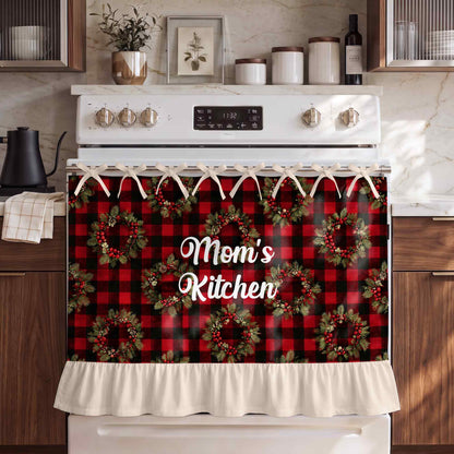 Mom's Kitchen Red Buffalo Plaid Christmas Wreath - Personalized Oven Skirt Curtain - MOM455_OSKCU