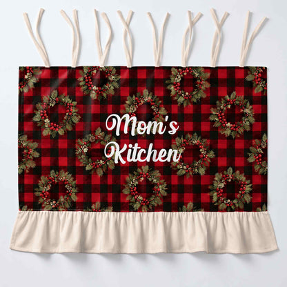 Mom's Kitchen Red Buffalo Plaid Christmas Wreath - Personalized Oven Skirt Curtain - MOM455_OSKCU