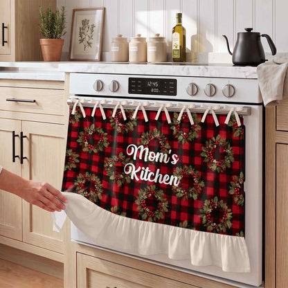 Mom's Kitchen Red Buffalo Plaid Christmas Wreath - Personalized Oven Skirt Curtain - MOM455_OSKCU