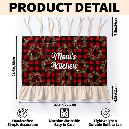 Mom's Kitchen Red Buffalo Plaid Christmas Wreath - Personalized Oven Skirt Curtain - MOM455_OSKCU
