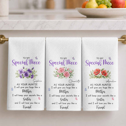 To My Special Niece Hugs Like A Mother Purple Flowers Butterfly - Personalized Kitchen Towel - NCE134_TOWL