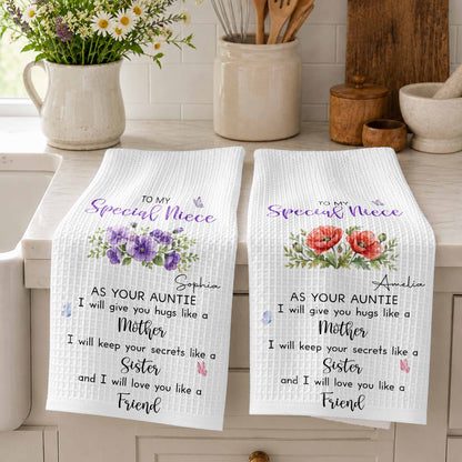 To My Special Niece Hugs Like A Mother Purple Flowers Butterfly - Personalized Kitchen Towel - NCE134_TOWL