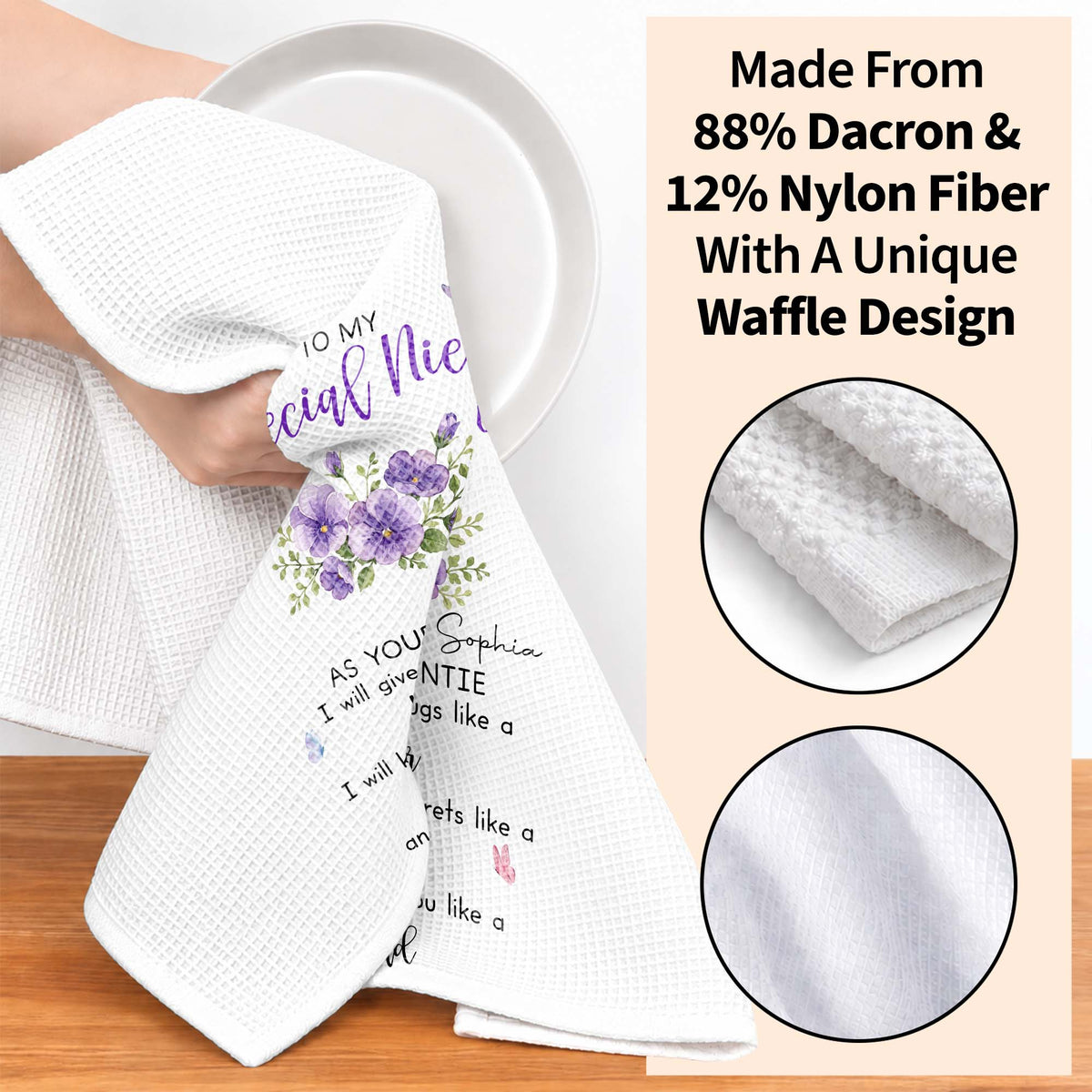 To My Special Niece Hugs Like A Mother Purple Flowers Butterfly - Personalized Kitchen Towel - NCE134_TOWL