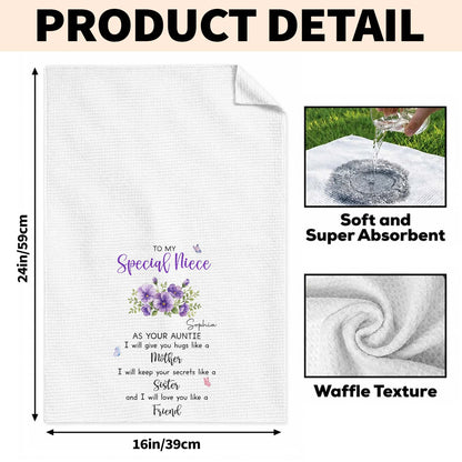 To My Special Niece Hugs Like A Mother Purple Flowers Butterfly - Personalized Kitchen Towel - NCE134_TOWL
