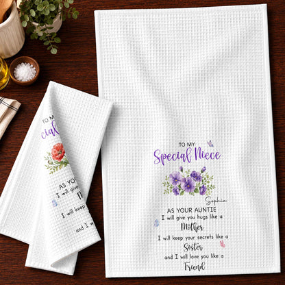 To My Special Niece Hugs Like A Mother Purple Flowers Butterfly - Personalized Kitchen Towel - NCE134_TOWL