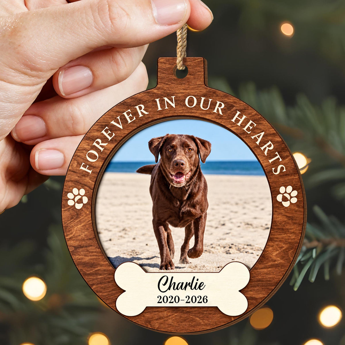 Personalized Dog Photo Memorial Wood Ornament