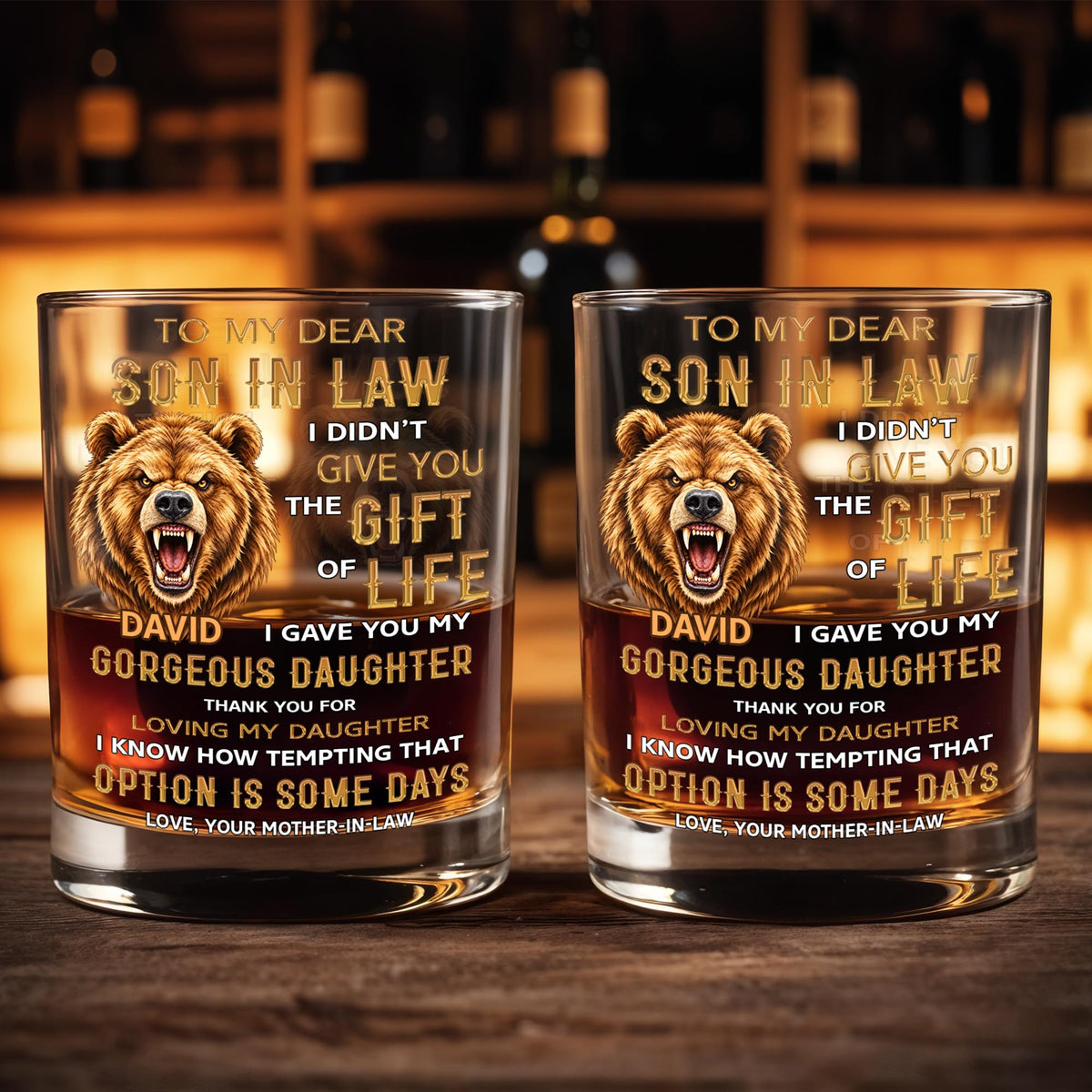 To My Dear Son In Law Grizzly Wild Bear Art - Personalized Custom Whiskey Glass - SILA150_RWG