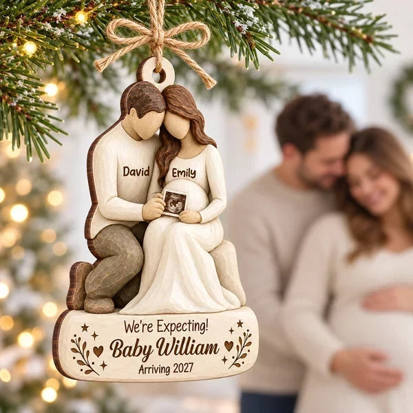 Personalized Wooden Ornament, We're Expecting Couple Keepsake, Creative Gift for a Mom-to-Be