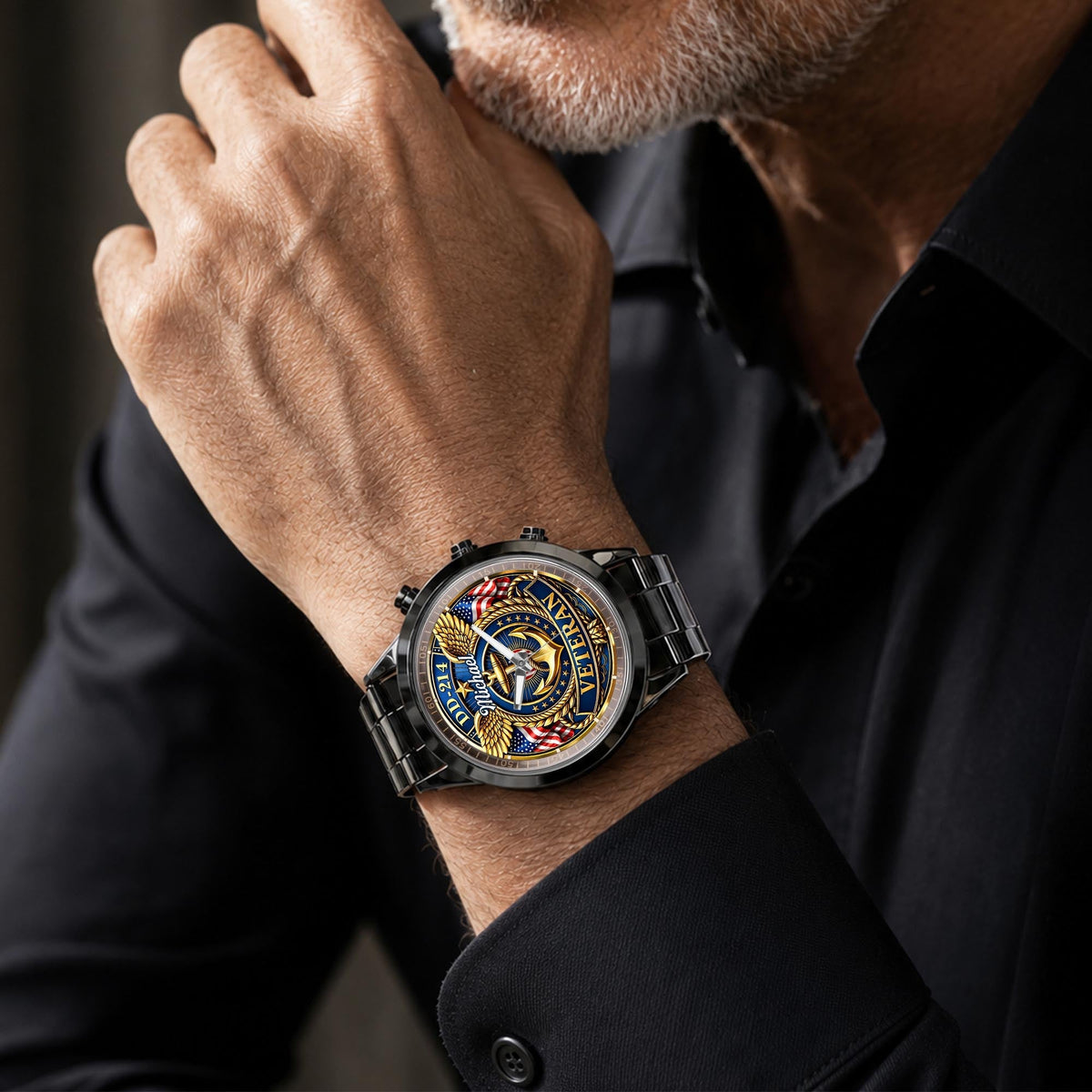 DD-214 Veteran US Navy Anchor And Wings Design - Personalized Custom Men's Watch - VTR025_CUMWA