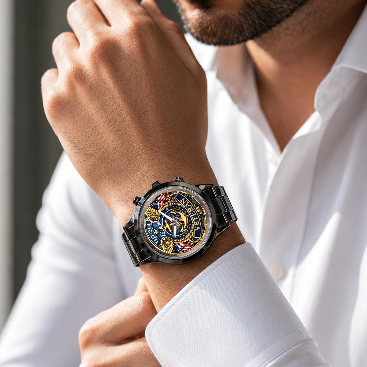 DD-214 Veteran US Navy Anchor And Wings Design - Personalized Custom Men's Watch - VTR025_CUMWA