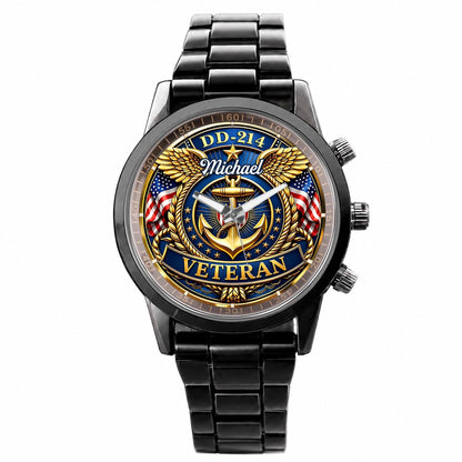 DD-214 Veteran US Navy Anchor And Wings Design - Personalized Custom Men's Watch - VTR025_CUMWA