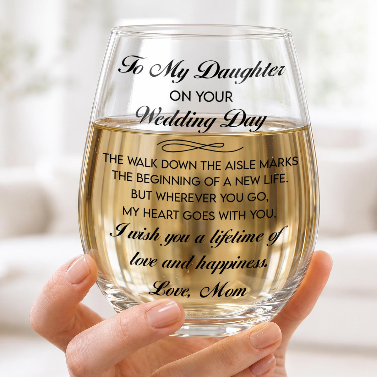 Personalized Wedding Day Granddaughter Flowers Stemless Wine Glass