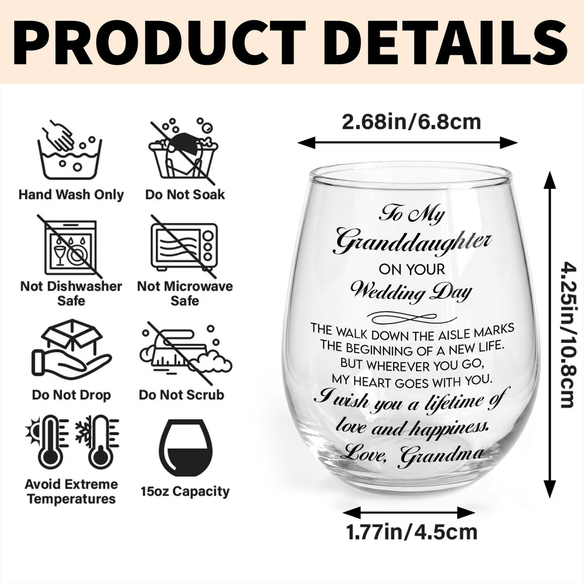 To My Granddaughter On Your Wedding Day Purple Flowers - Personalized Stemless Wine Glass - WEDD053_WIGL