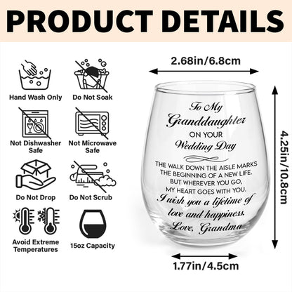 To My Granddaughter On Your Wedding Day Purple Flowers - Personalized Stemless Wine Glass - WEDD053_WIGL