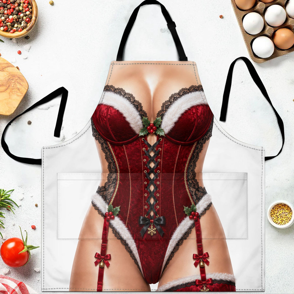 Personalized Sassy Santa Holiday Corset Cooking Apron