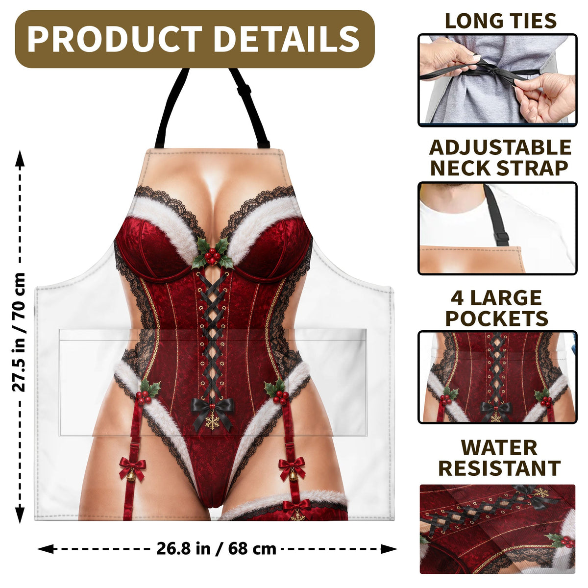 Personalized Sassy Santa Holiday Corset Cooking Apron