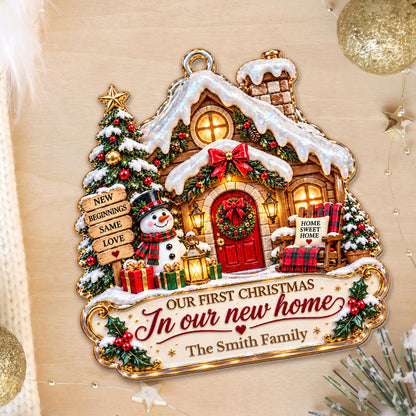 Personalized First Christmas In New Home Snowman Wood Ornament