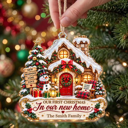 Personalized First Christmas In New Home Snowman Wood Ornament