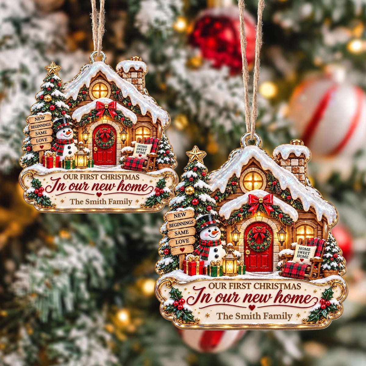Personalized First Christmas In New Home Snowman Wood Ornament