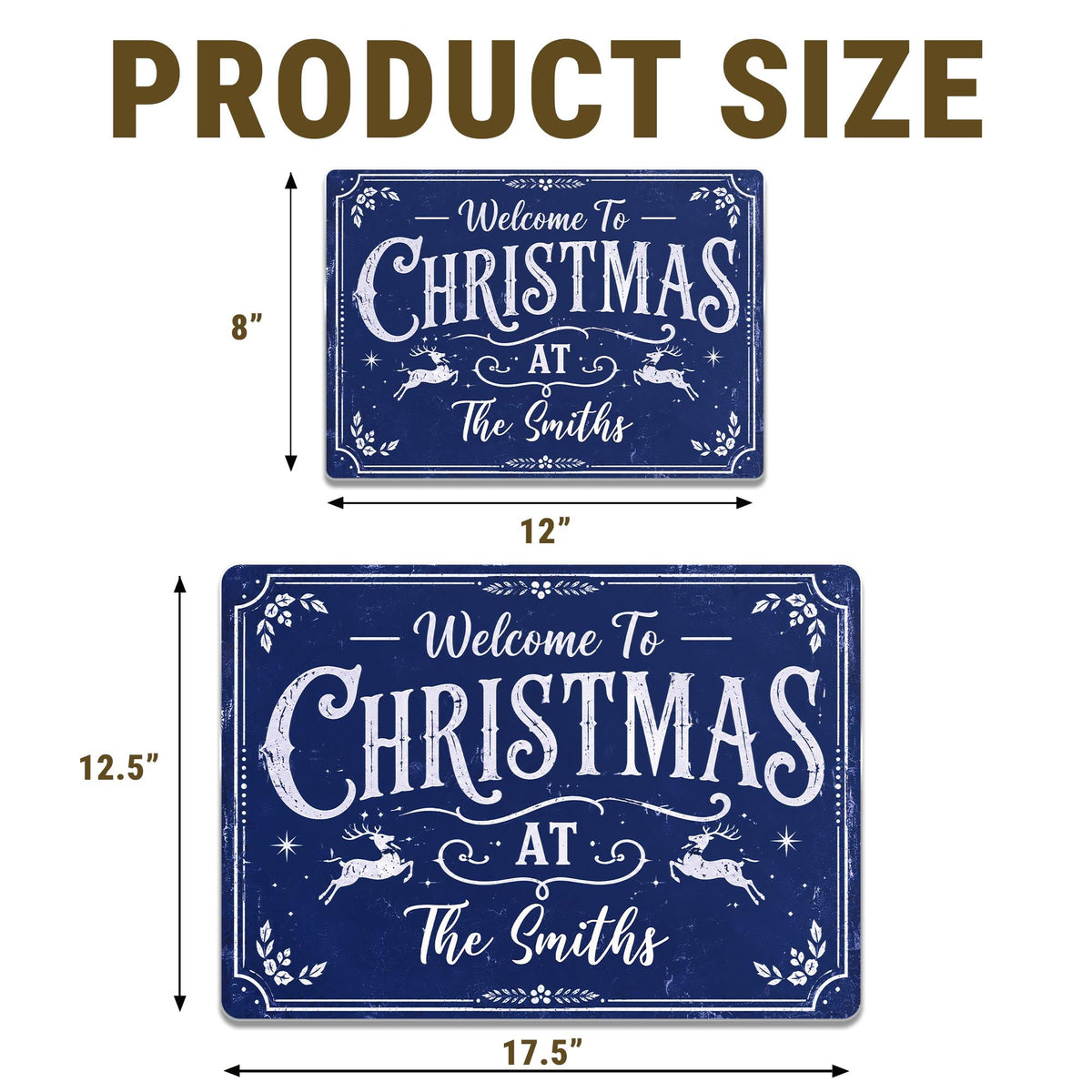 Welcome To Christmas At Our Home Reindeer Leaves - Personalized Metal Sign - XMAS337_MSIGN