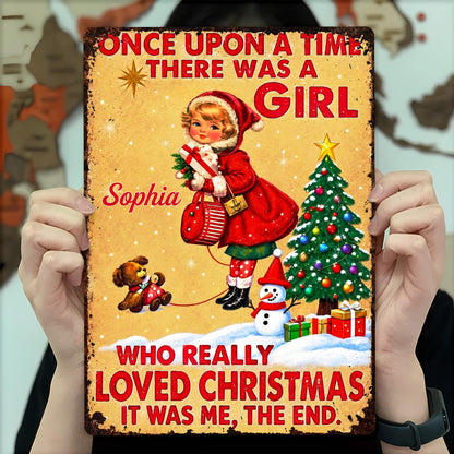 Personalized Once Upon A Time Snowman Christmas Metal Sign